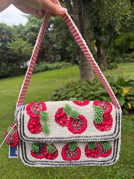 T.J.Maxx Handbags - NWT Viral Beaded Gingham Tomato Pomegranate Bag Handmade in India